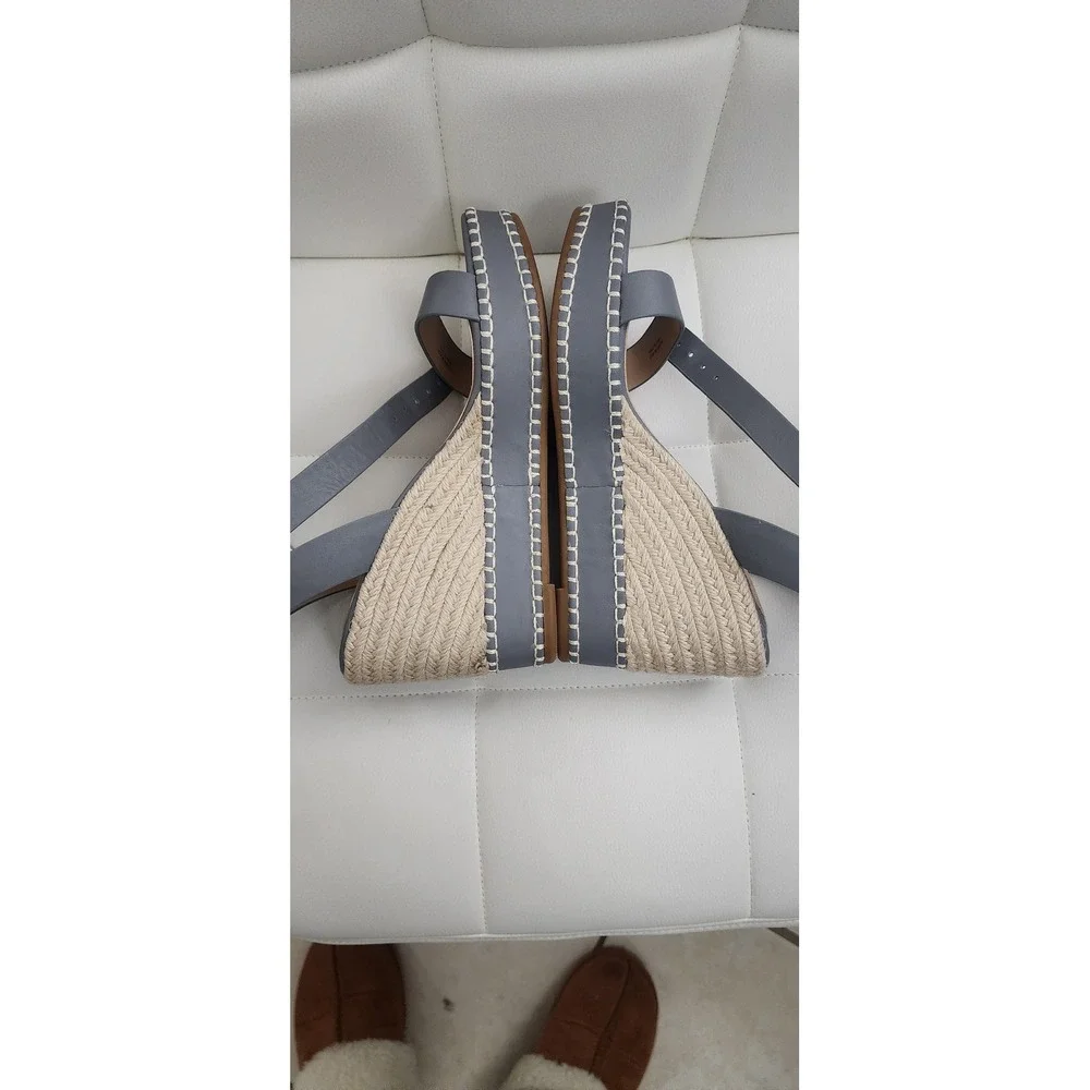 Lauren Ralph Lauren Hilarie Espadrille Wedge Sandals Ocean Blue Grey Leather 9B‎